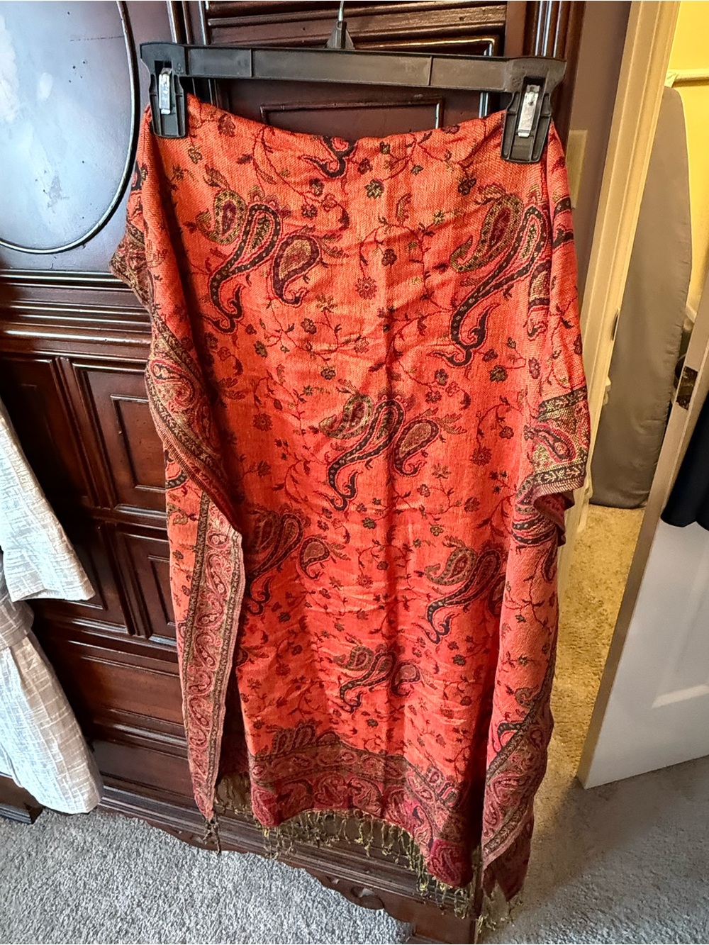 Source Unknown Orange Paisley Shawl Wrap with Fringe